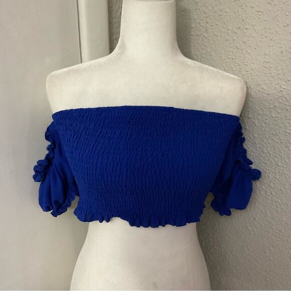 SHEIN Cobalt Blue Cold Shoulder Tube Top  L Coquette Girl Castlecore Balletcore - Picture 1 of 6
